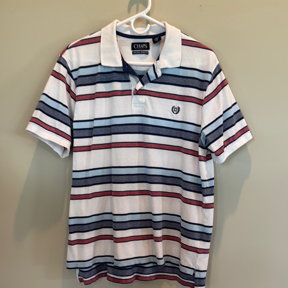 Chaps Red, White and Blue Polo Shirt Classic Striped Design
